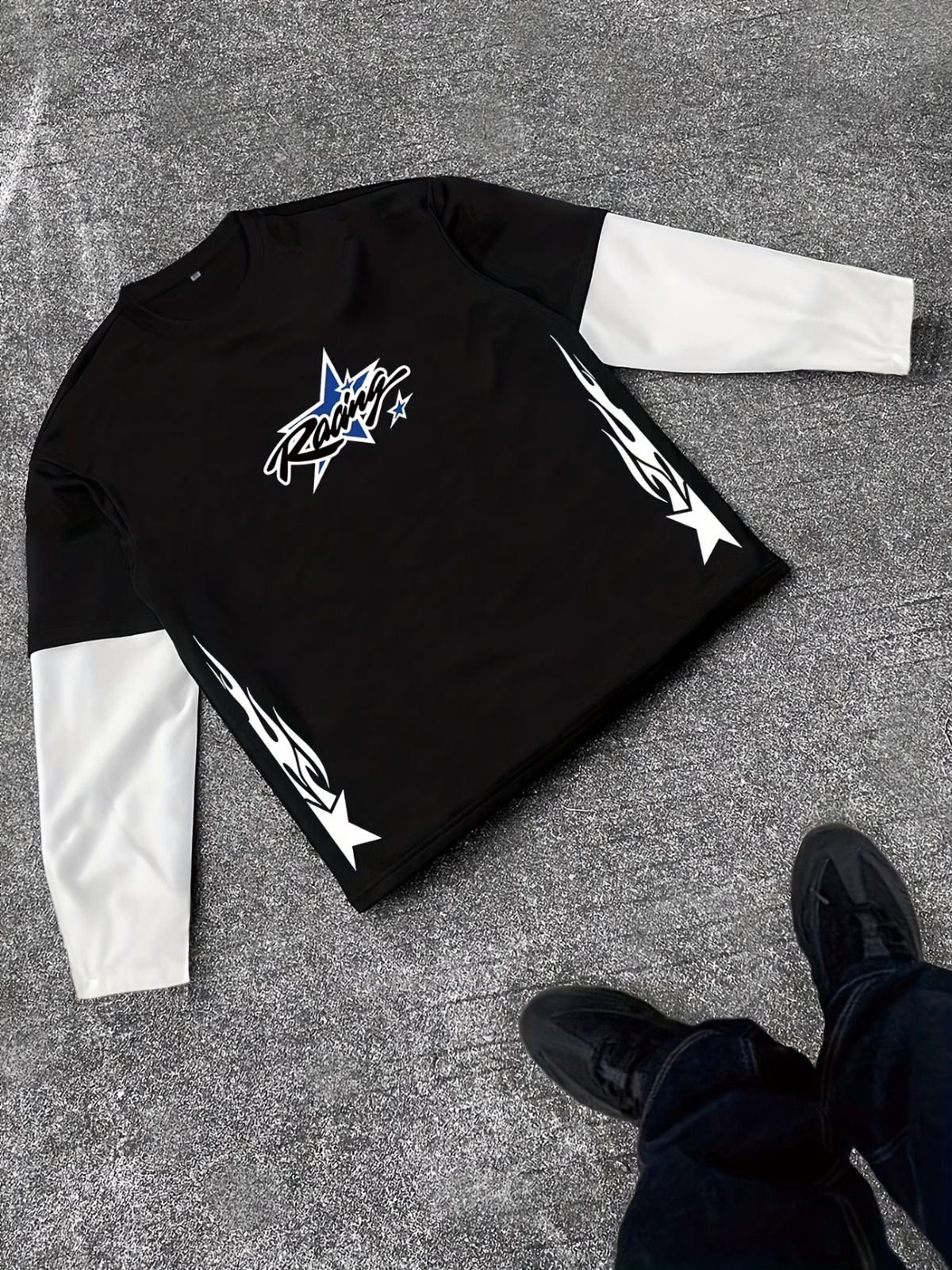 Fake Kol Uzun Kol Oversize T-Shirt
