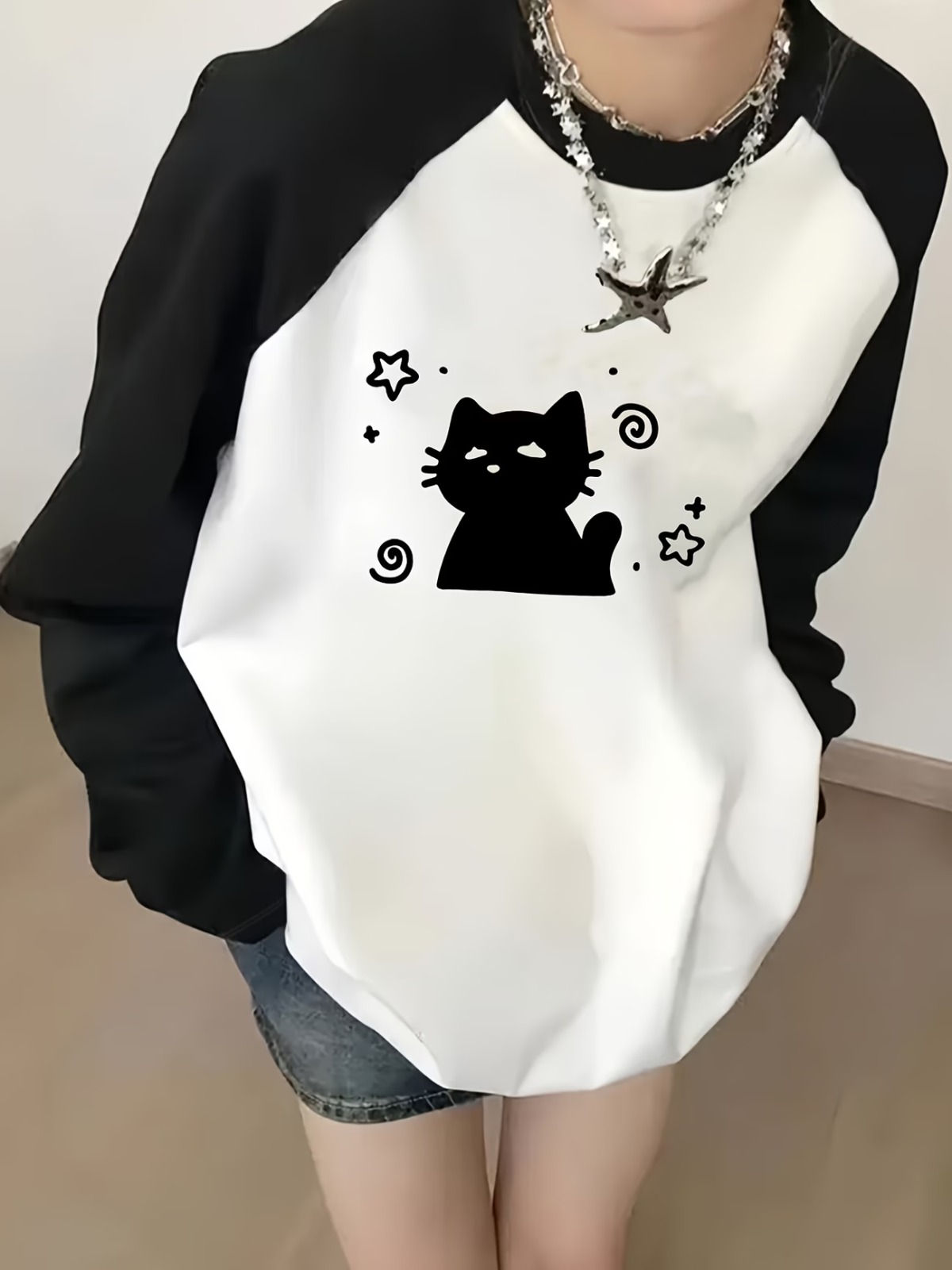 Fake Kol Uzun Kol Oversize T-Shirt