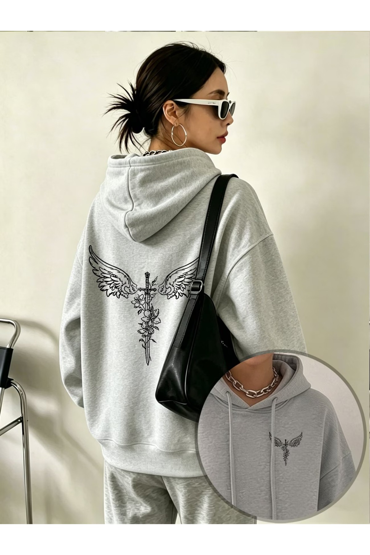 Unisex Baskılı Oversize Kapüşonlu Hoodie