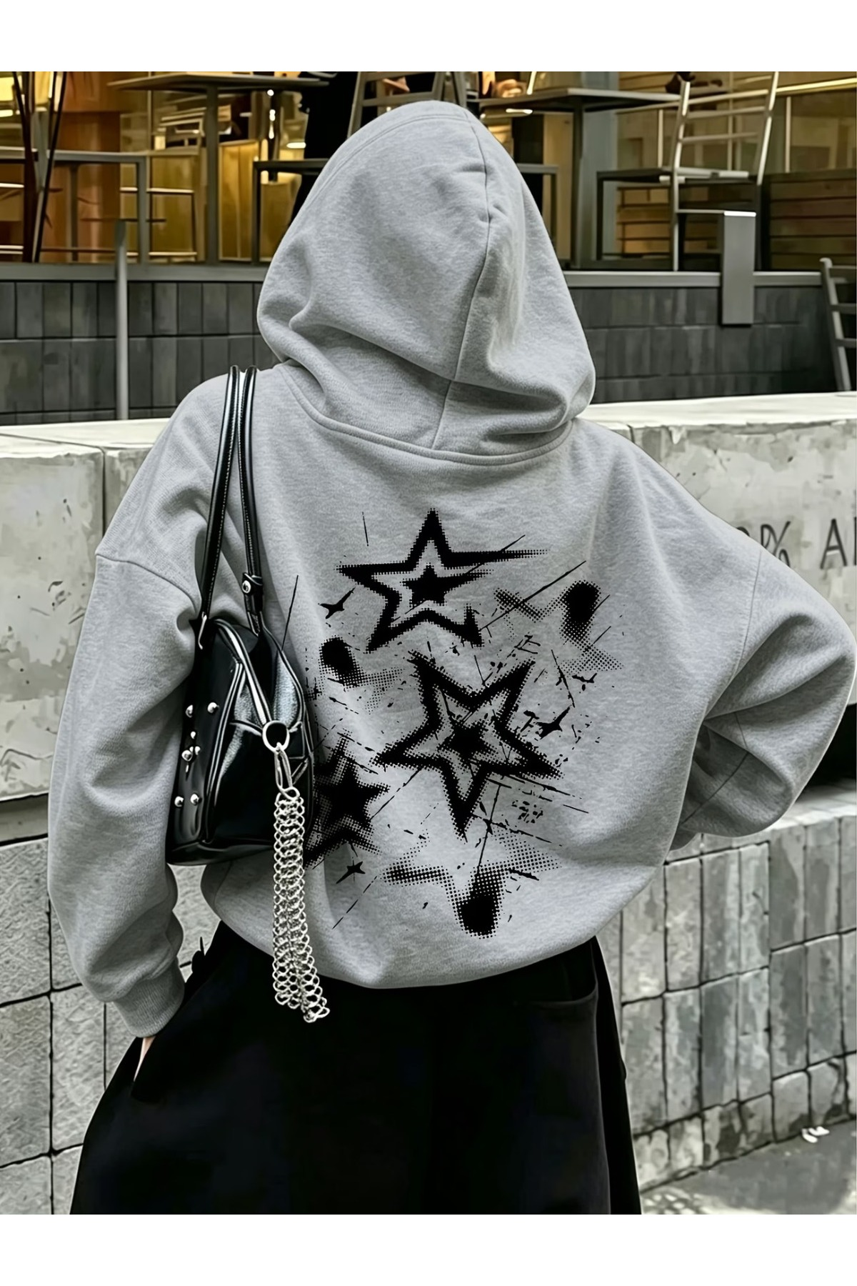 Unisex Baskılı Oversize Kapüşonlu Hoodie