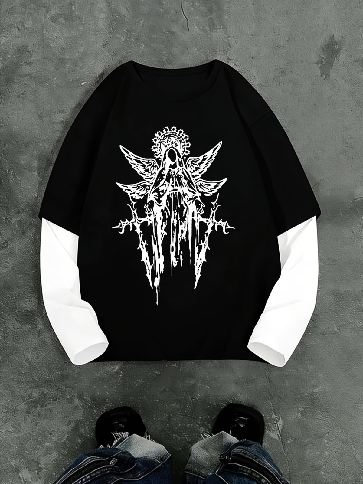 Fake Kol Uzun Kol Oversize T-Shirt