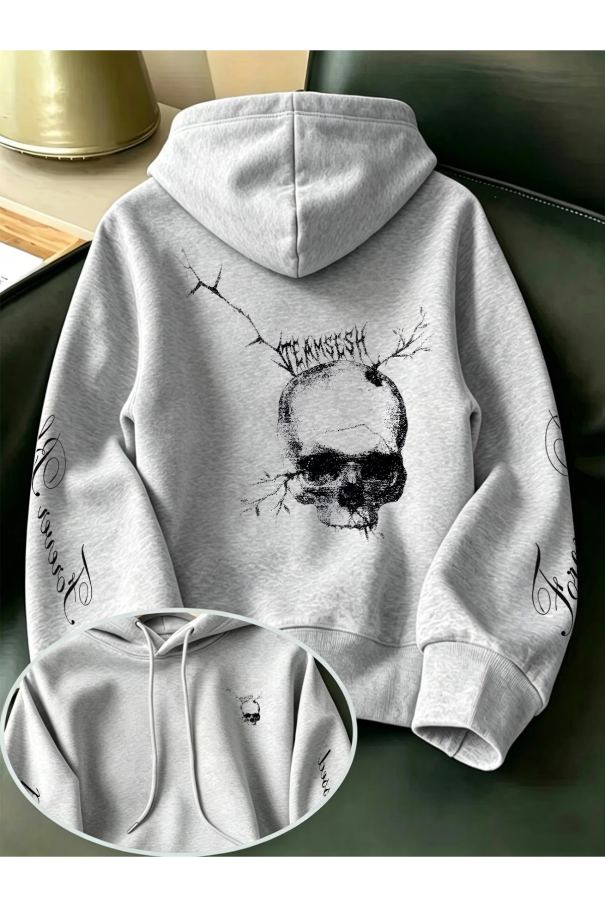 Unisex Baskılı Oversize Kapüşonlu Hoodie
