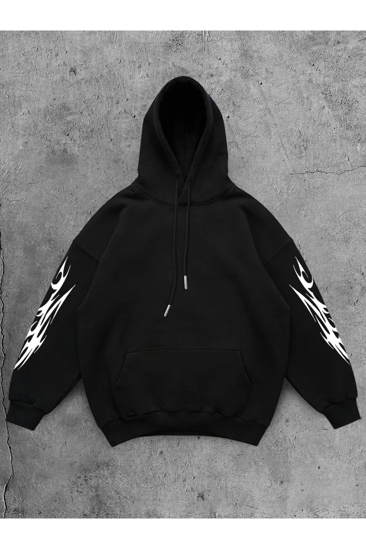 Unisex Baskılı Oversize Kapüşonlu Hoodie