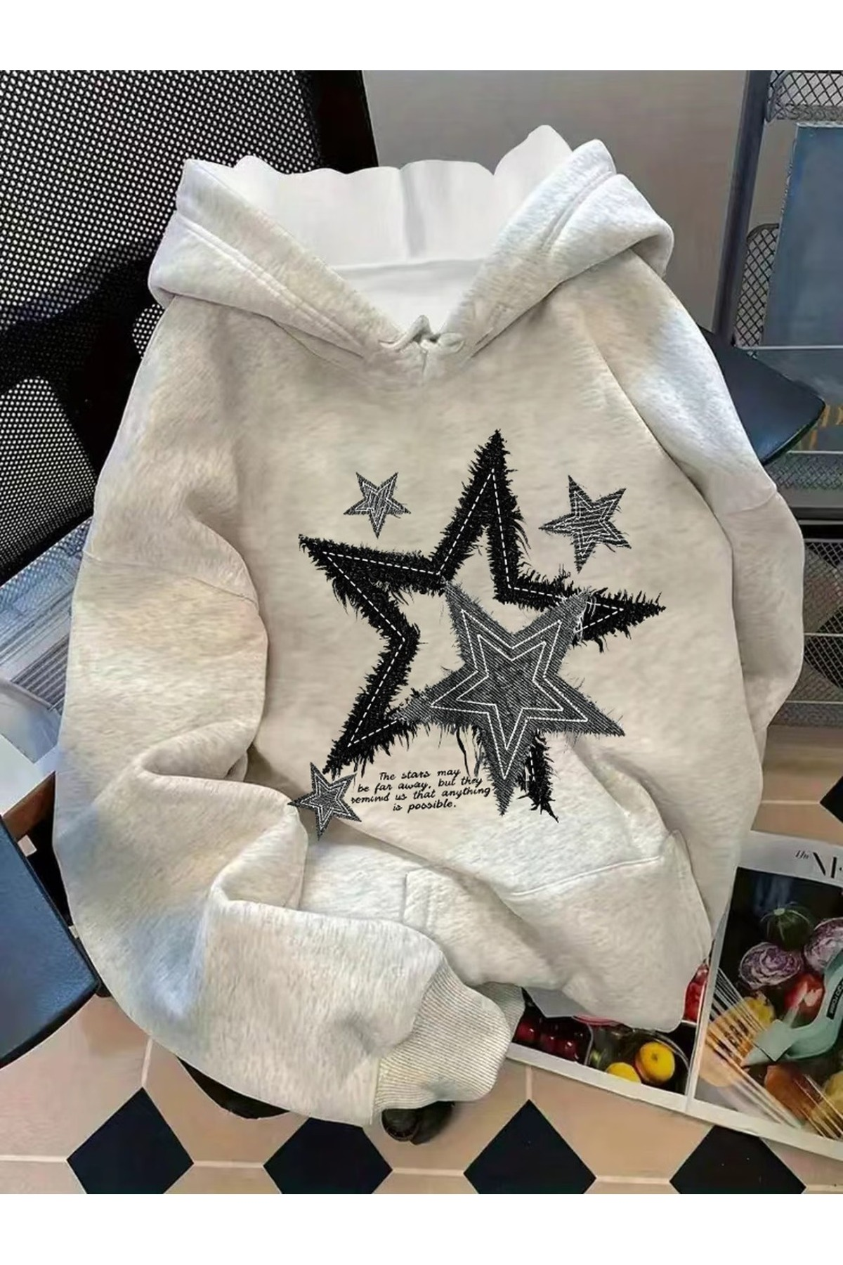 Unisex Baskılı Oversize Kapüşonlu Hoodie