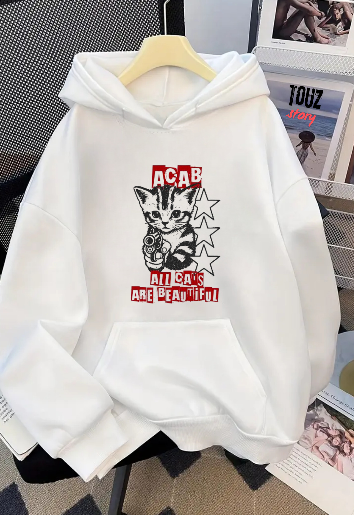 Unisex Baskılı Oversize Kapüşonlu Hoodie