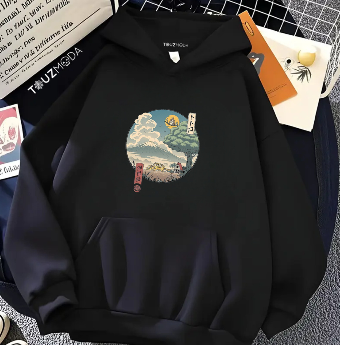 Unisex Baskılı Oversize Kapüşonlu Hoodie