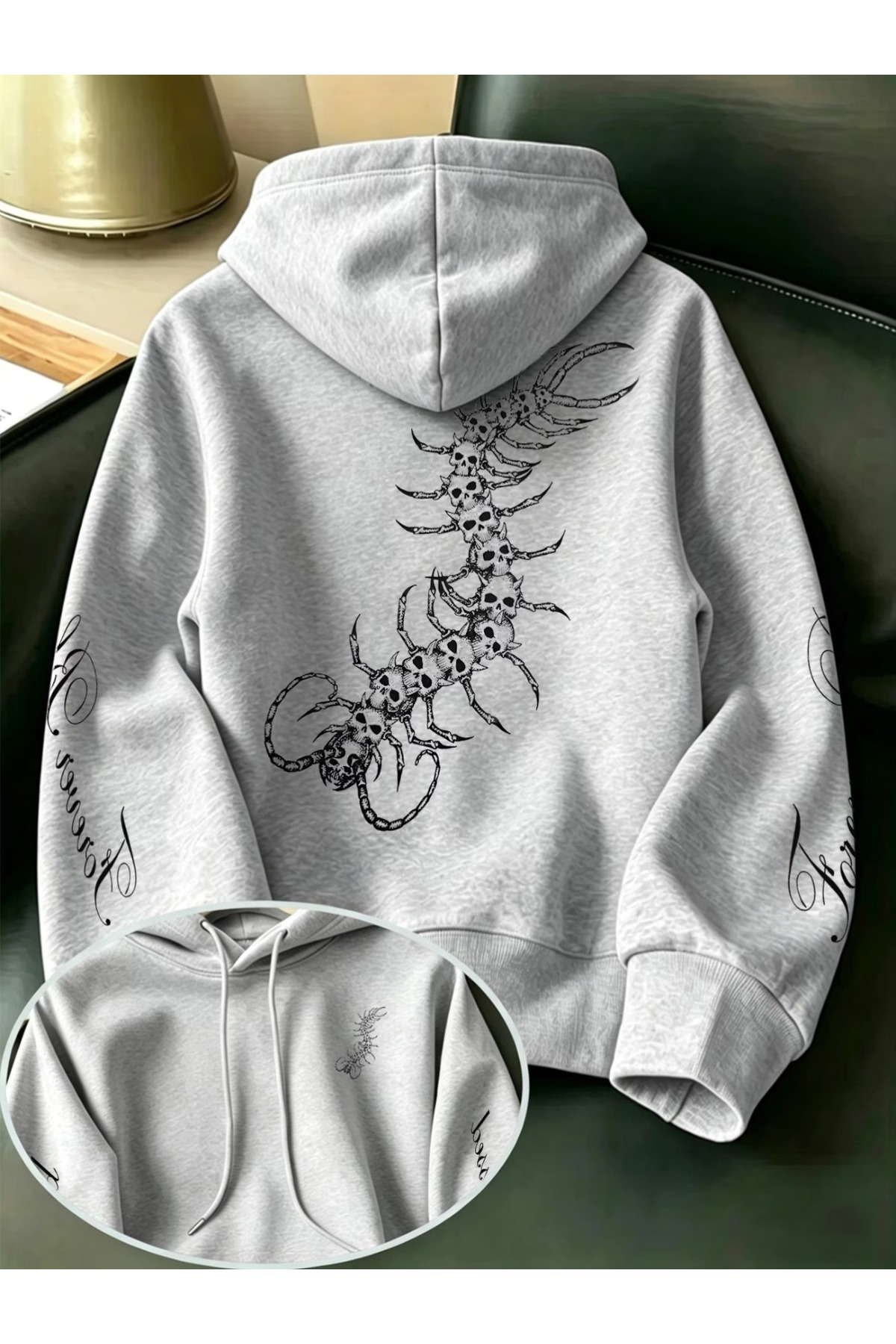 Unisex Baskılı Oversize Kapüşonlu Hoodie