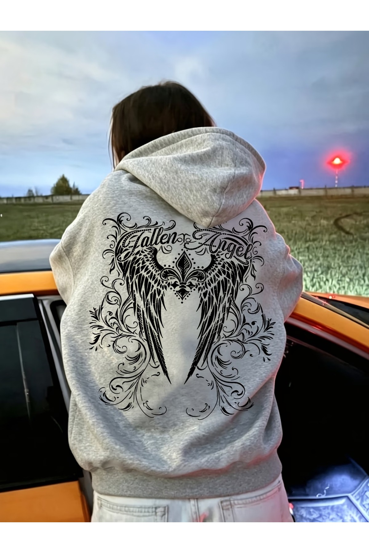 Unisex Baskılı Oversize Kapüşonlu Hoodie
