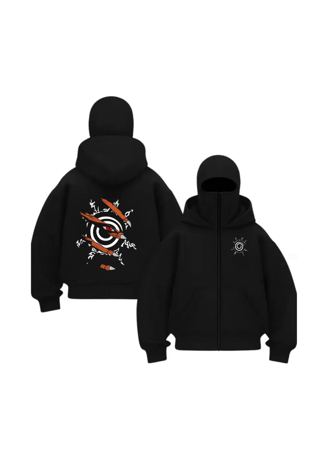 Unisex Baskılı Oversize Kapüşonlu Balaclava Hoodie