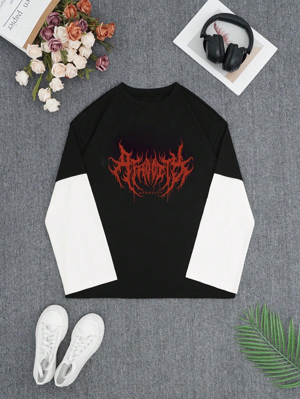 Fake Kol Uzun Kol Oversize T-Shirt