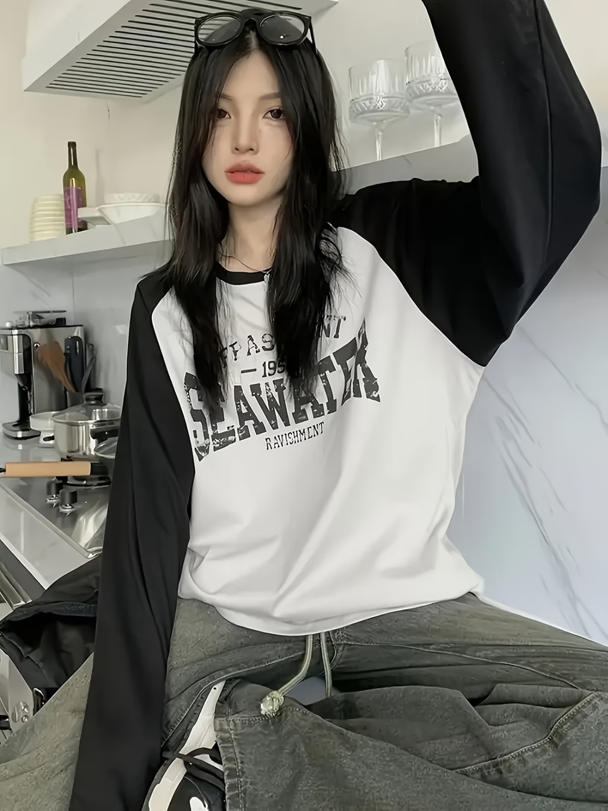 Fake Kol Uzun Kol Oversize T-Shirt