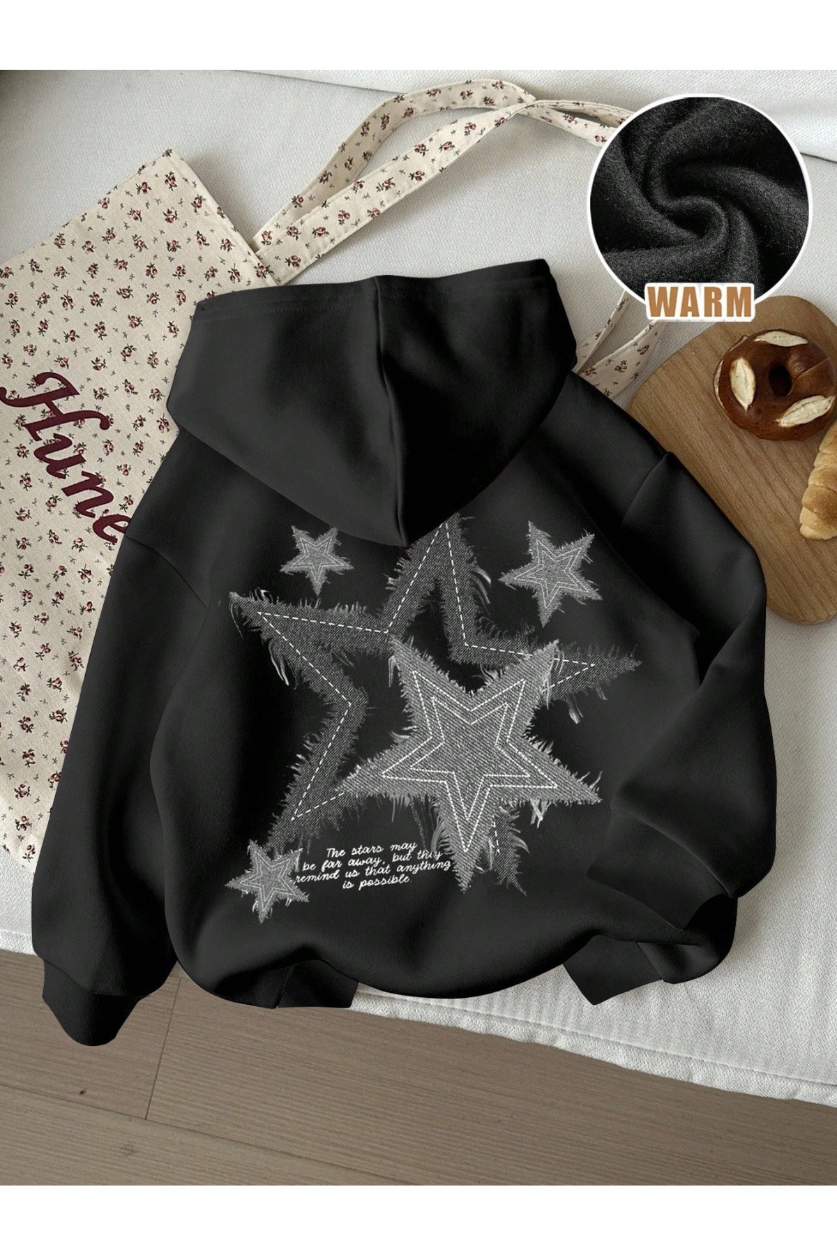 Unisex Baskılı Oversize Kapüşonlu Hoodie