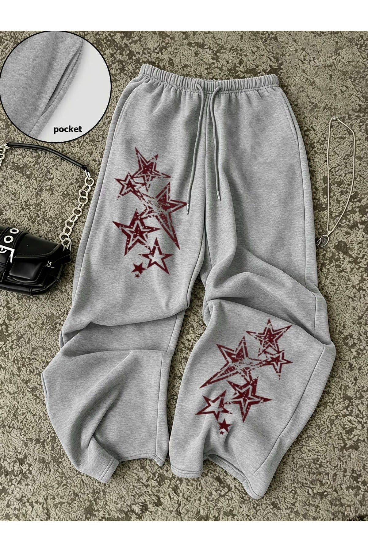Baskı Detaylı Baggy Eşofman Altı