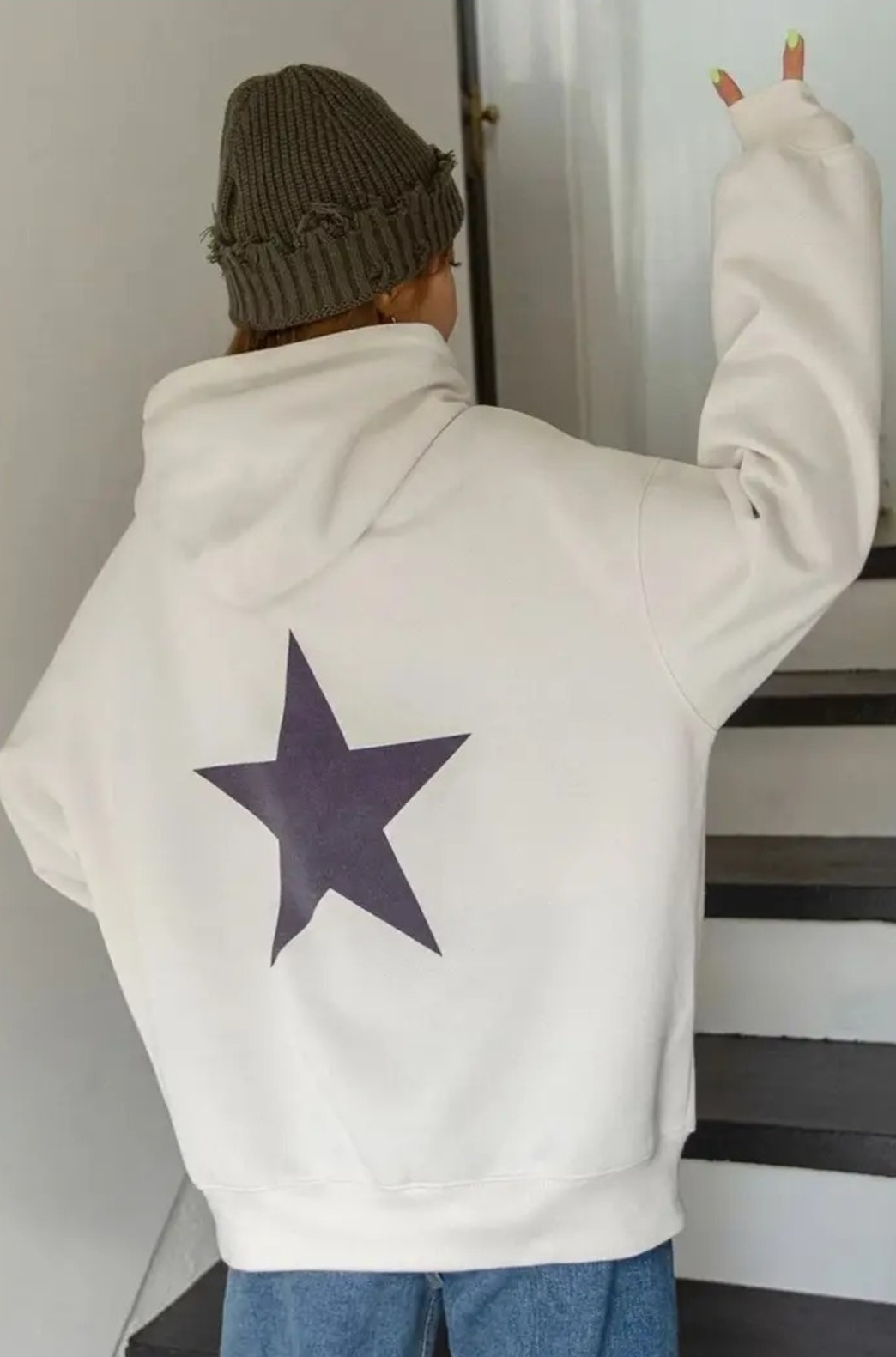 Unisex Baskılı Oversize Kapüşonlu Hoodie