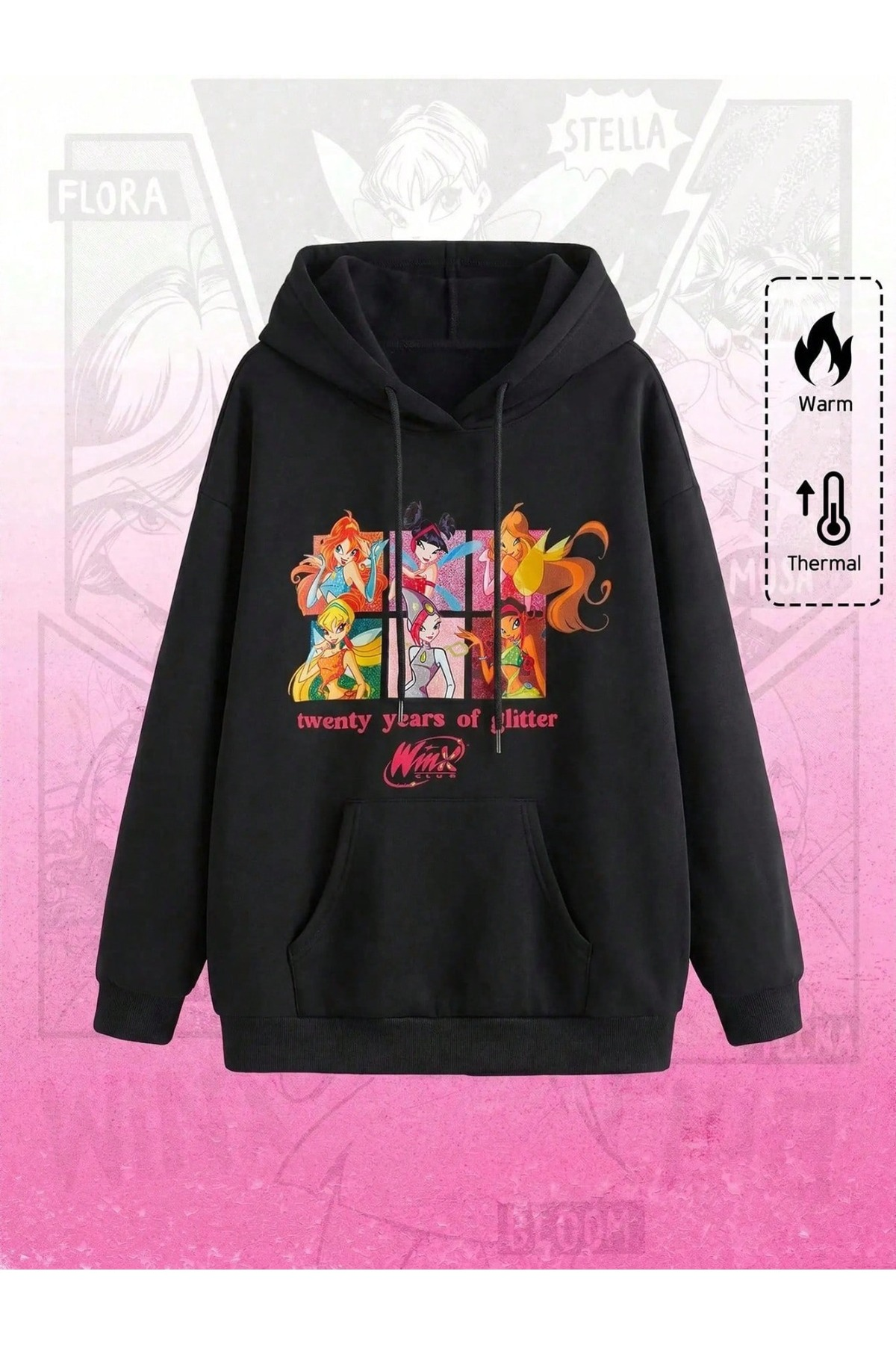 Unisex Baskılı Oversize Kapüşonlu Hoodie