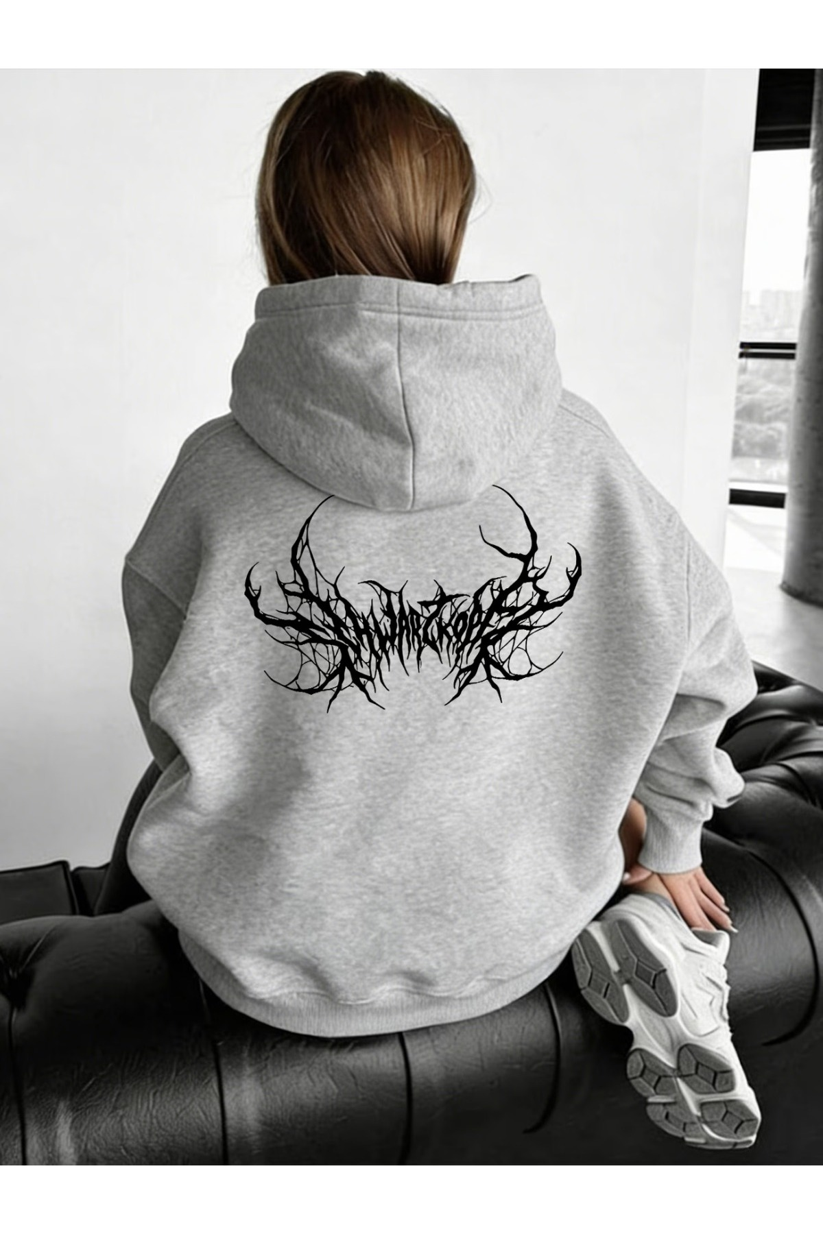 Unisex Baskılı Oversize Kapüşonlu Hoodie