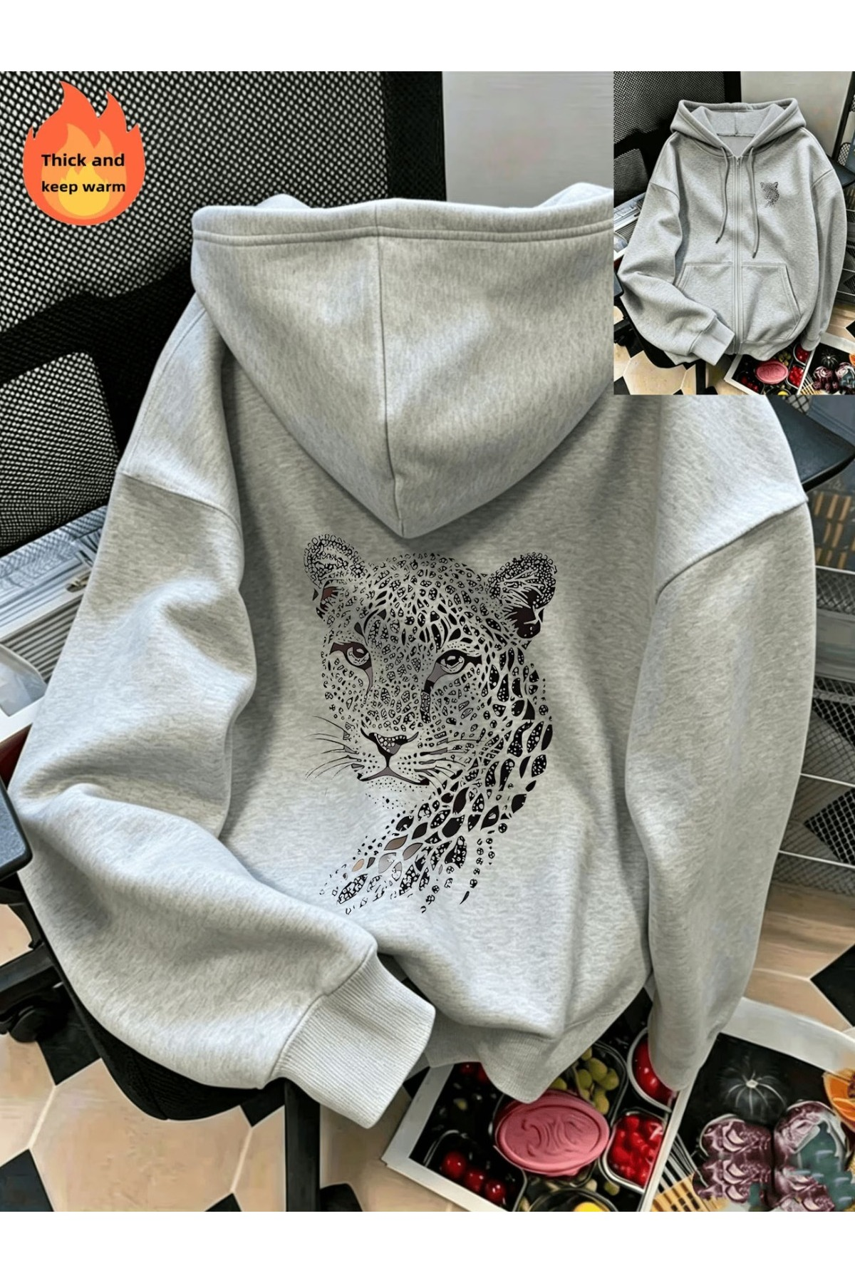 Unisex Baskılı Oversize Kapüşonlu Hoodie