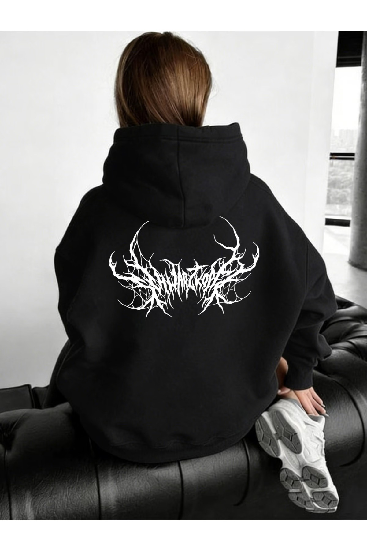 Unisex Baskılı Oversize Kapüşonlu Hoodie