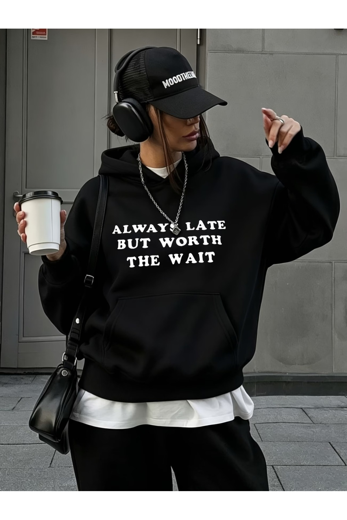 Unisex Baskılı Oversize Kapüşonlu Hoodie