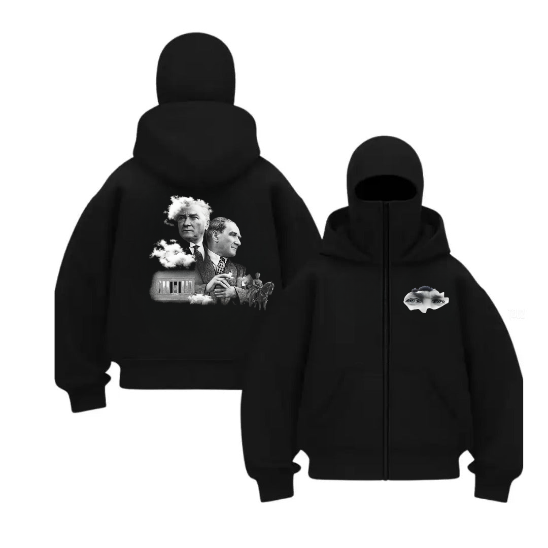 Baskı Detaylı Balaclava Unisex Hırka