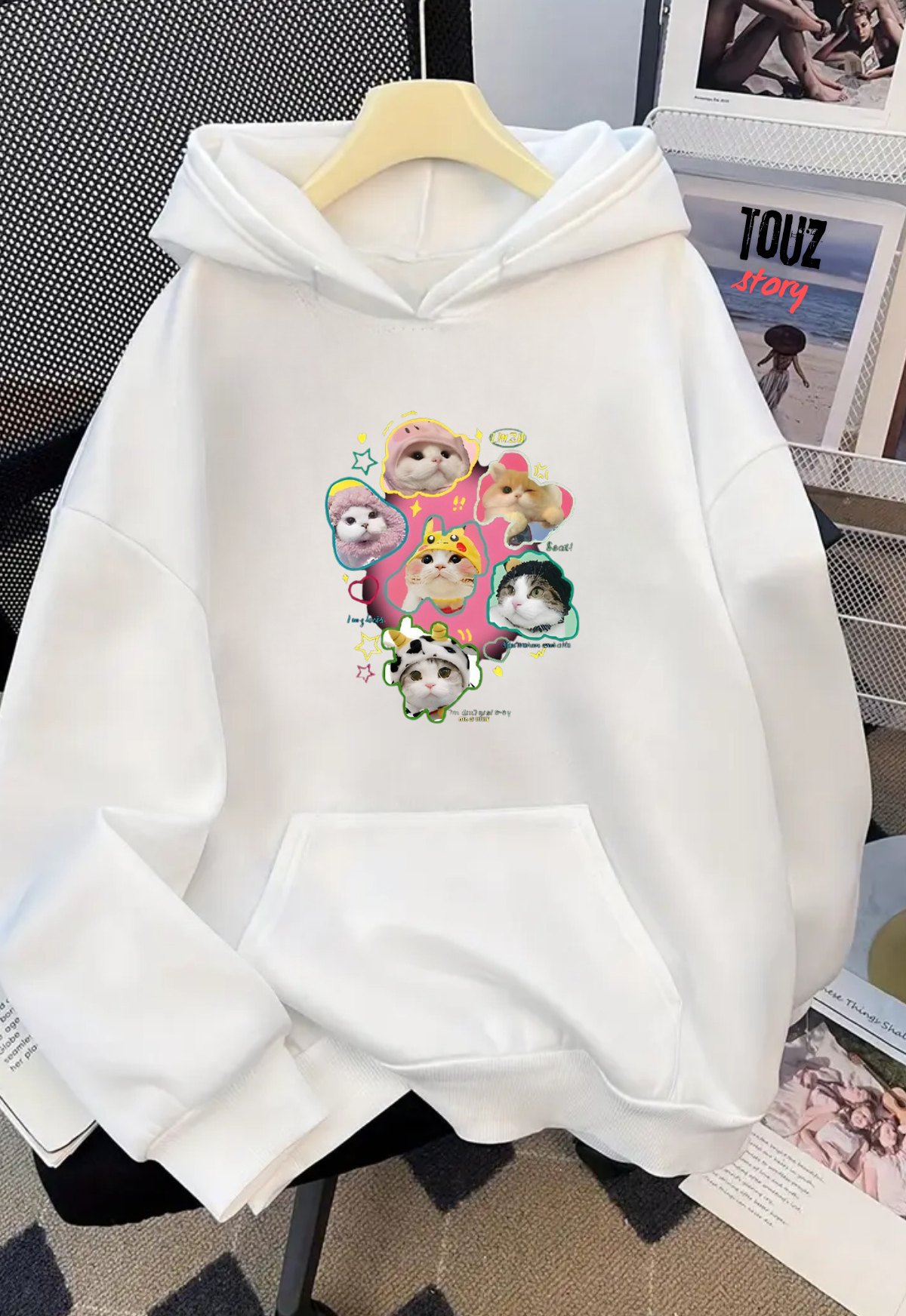 Unisex Baskılı Oversize Kapüşonlu Hoodie