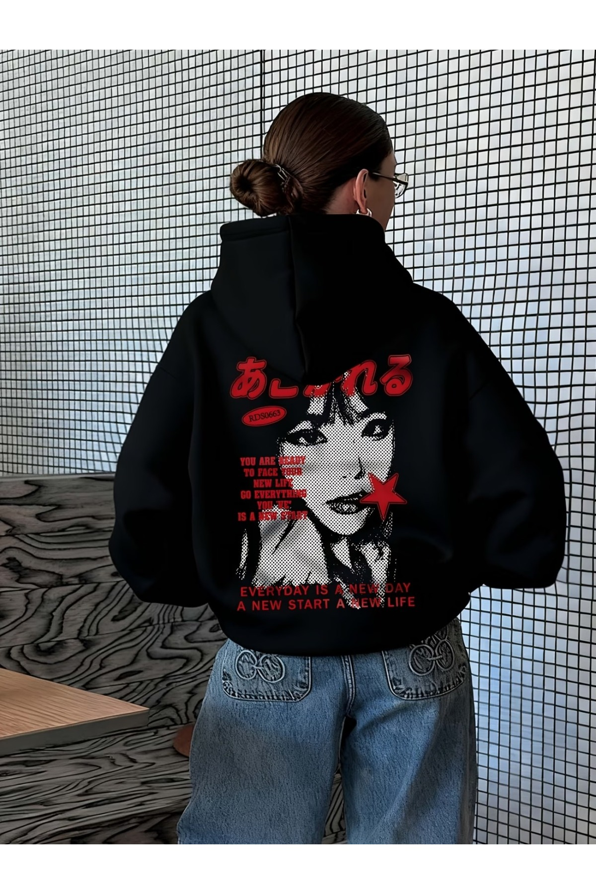 Unisex Baskılı Oversize Kapüşonlu Hoodie