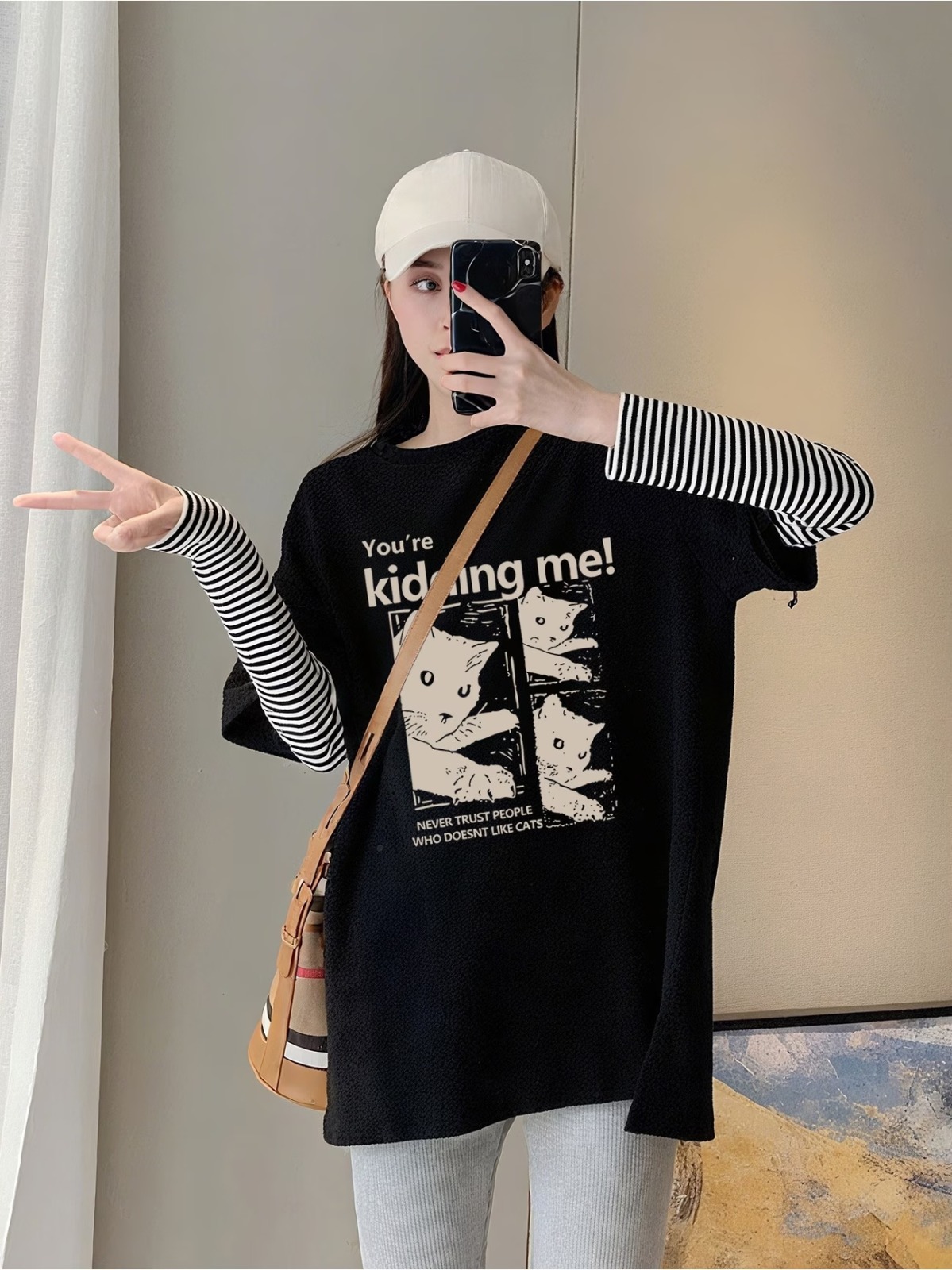Fake Kol Uzun Kol Oversize T-Shirt