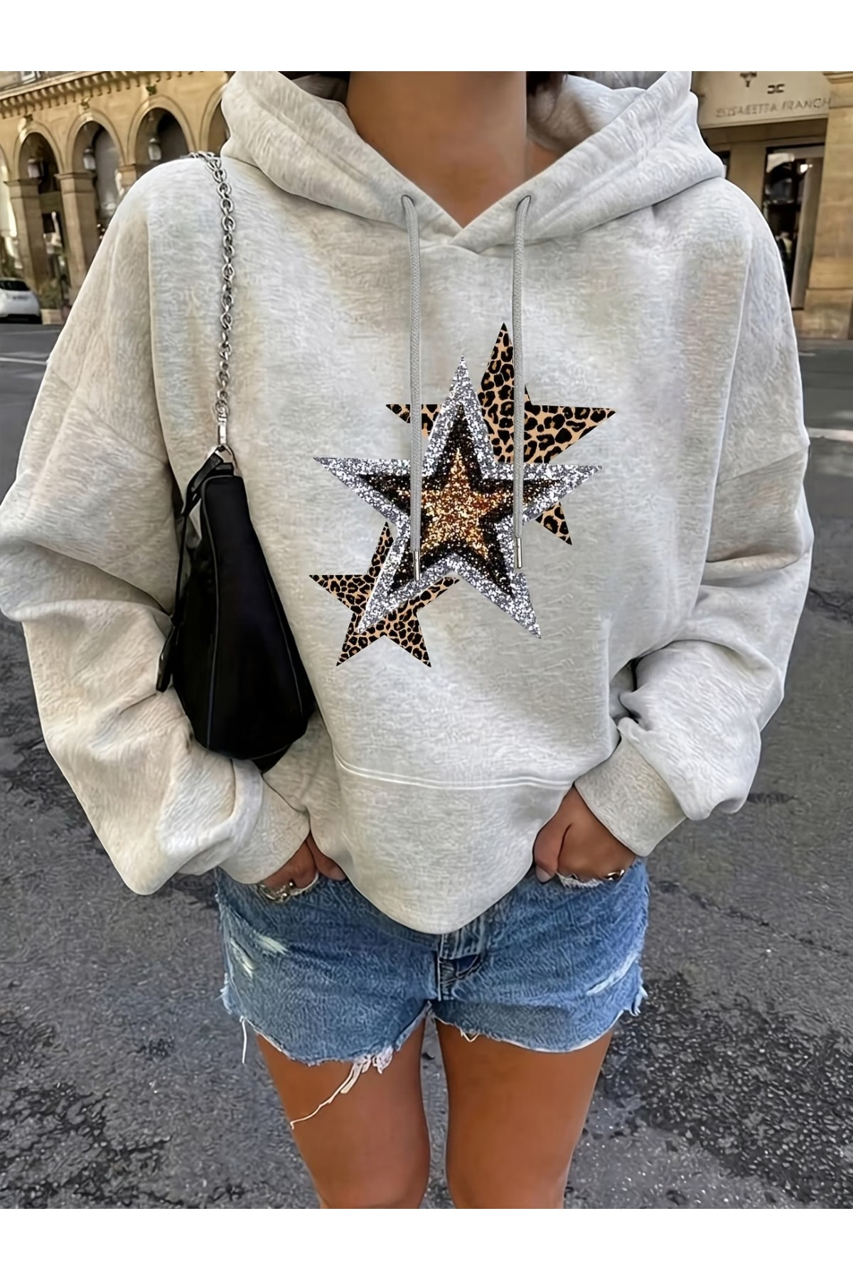 Unisex Baskılı Oversize Kapüşonlu Hoodie
